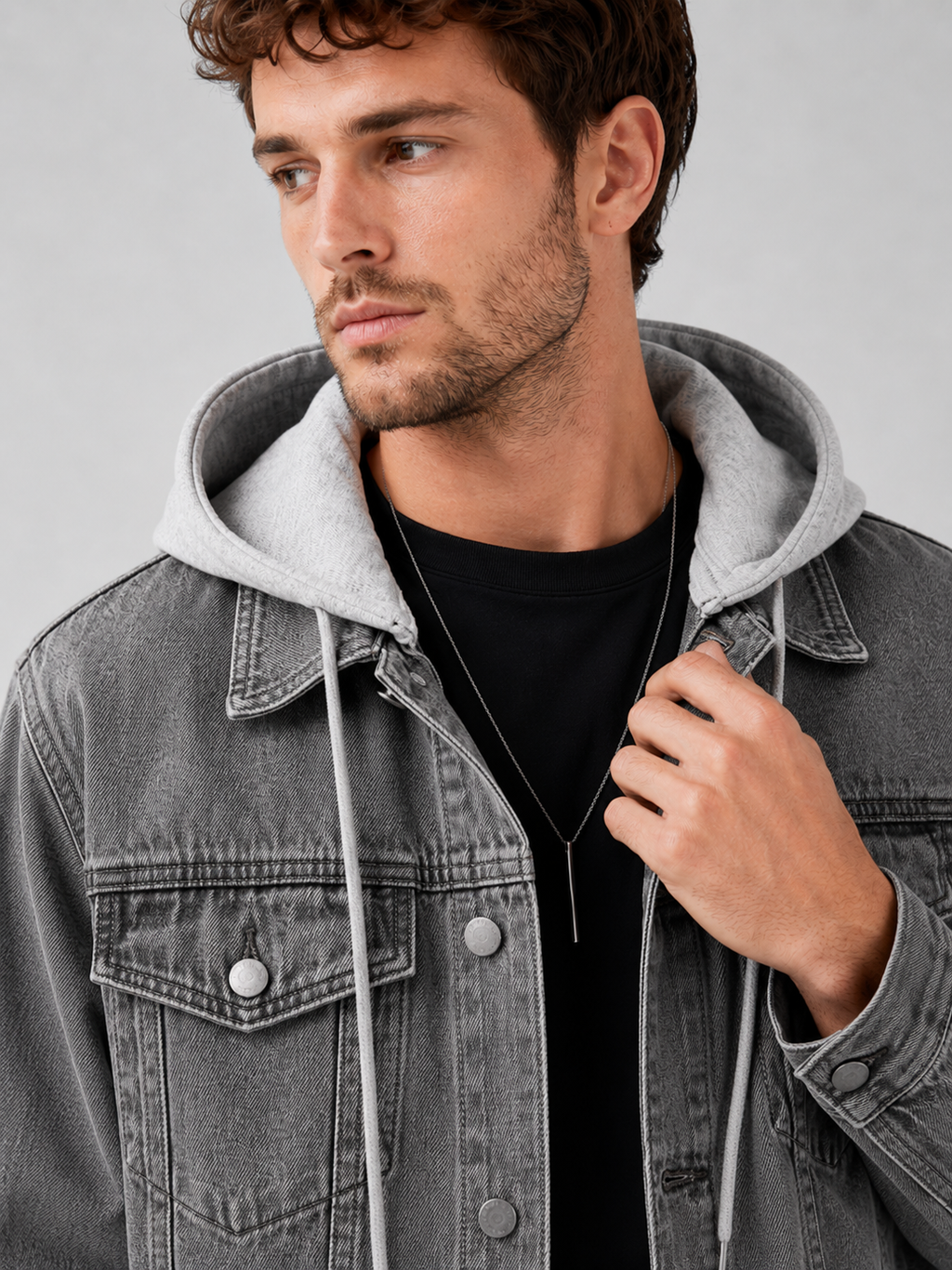 Men's hooded relaxed-fit denim jacket — additional view