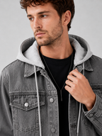 Men's hooded relaxed-fit denim jacket — additional view