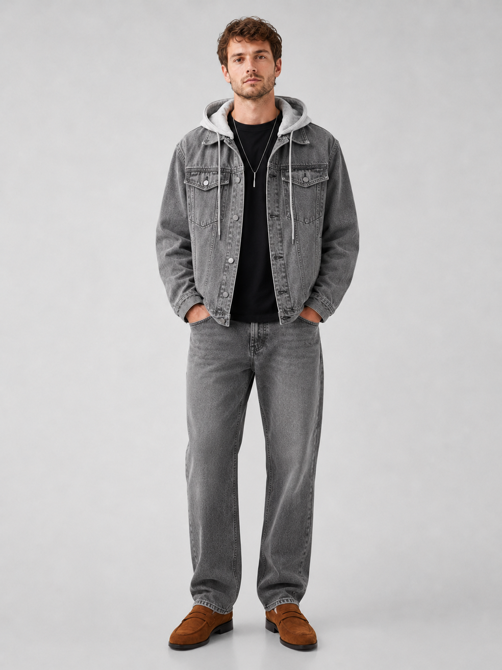Men's hooded relaxed-fit denim jacket — additional view