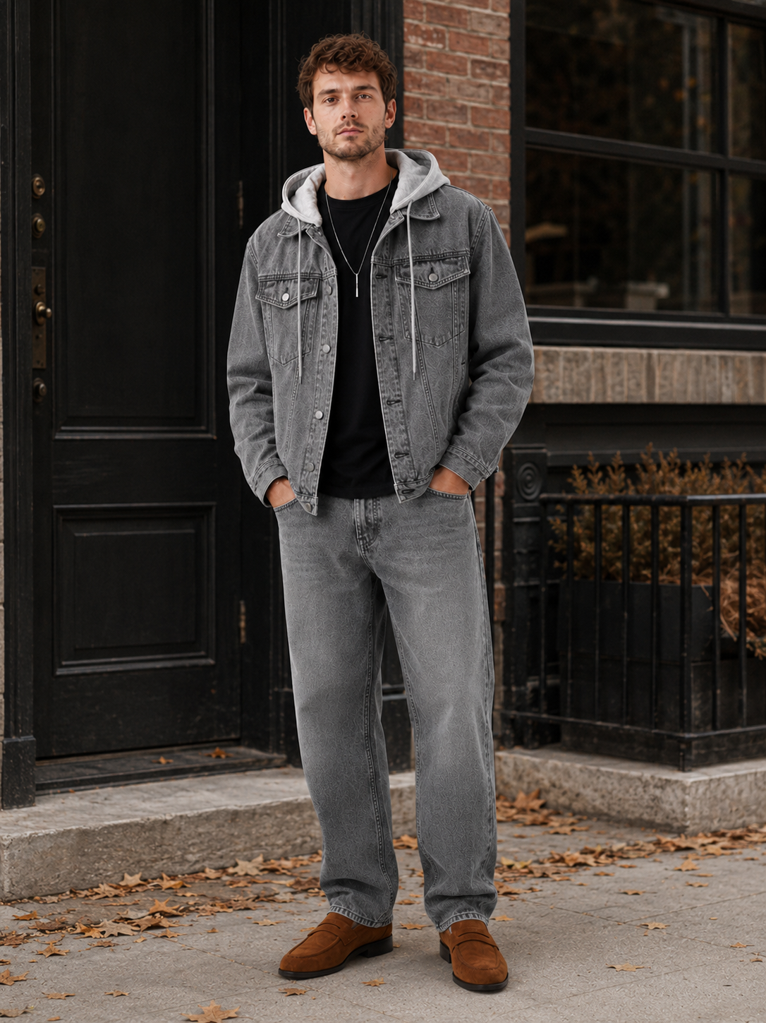 Men's hooded relaxed-fit denim jacket — additional view