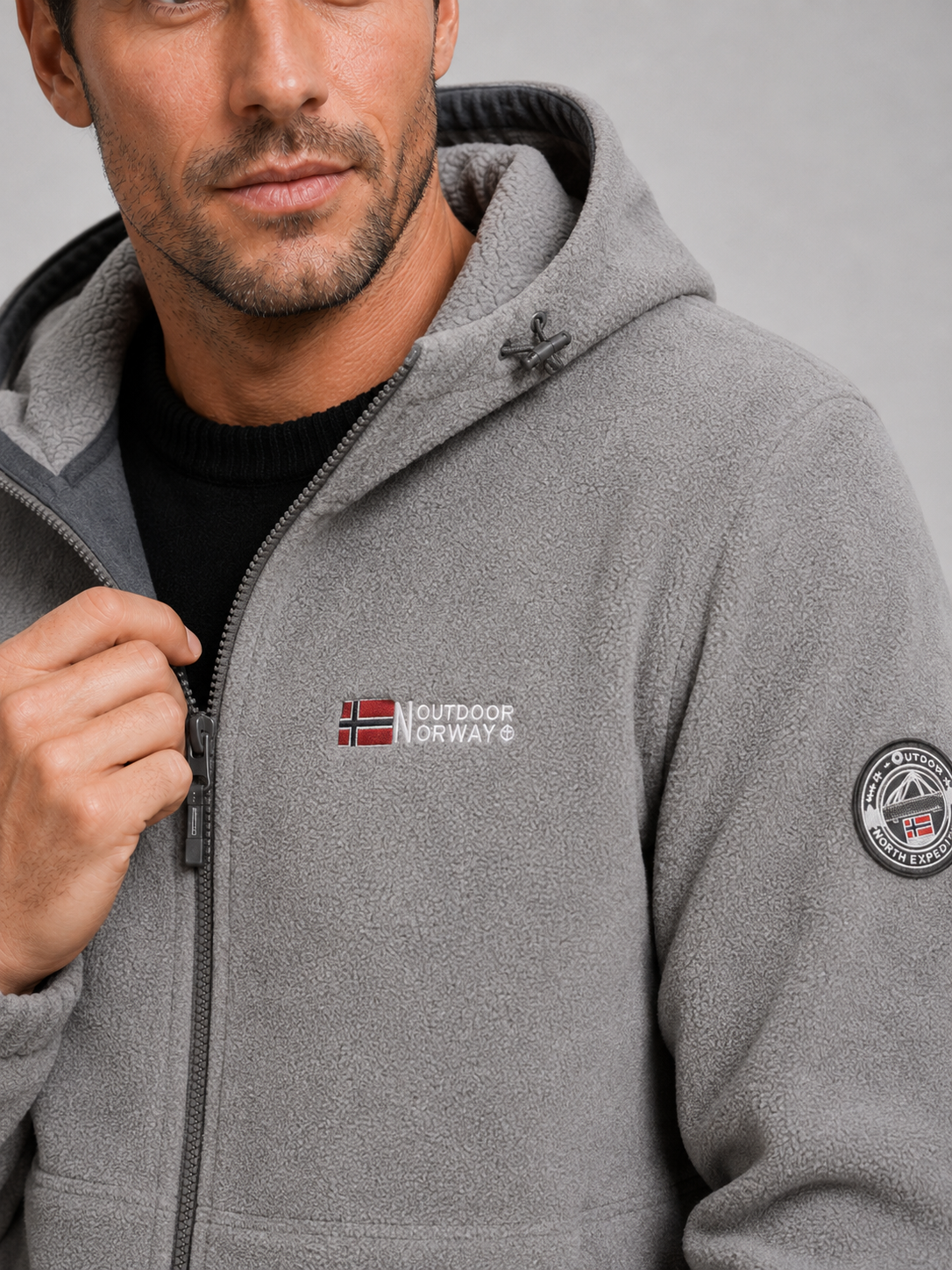 Men's windproof hooded fleece jacket — additional view