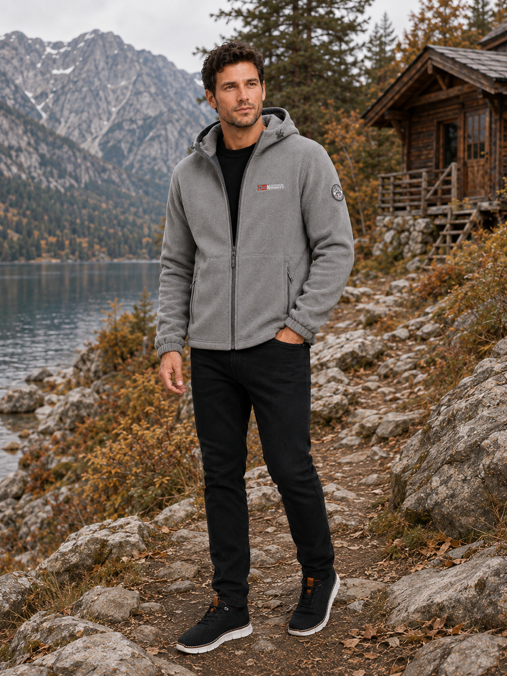 Men's windproof hooded fleece jacket — additional view