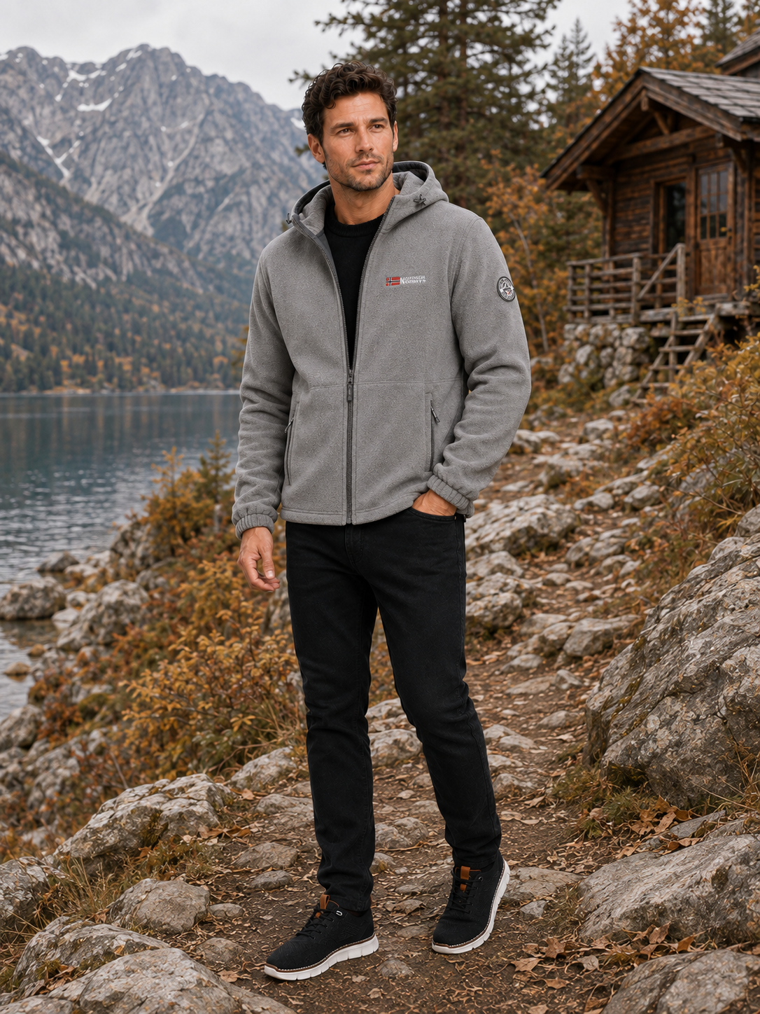 Men's windproof hooded fleece jacket — additional view