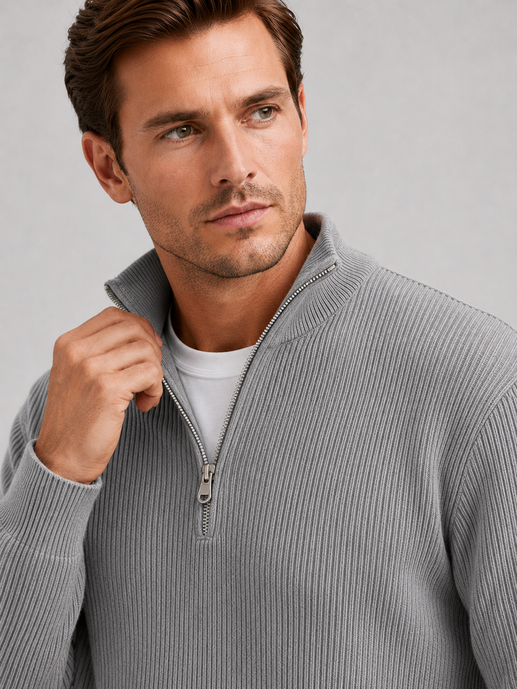 Men's ribbed stand-collar quarter-zip sweater — additional view