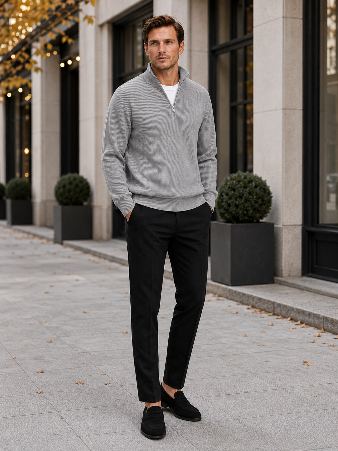 Men's ribbed stand-collar quarter-zip sweater — additional view