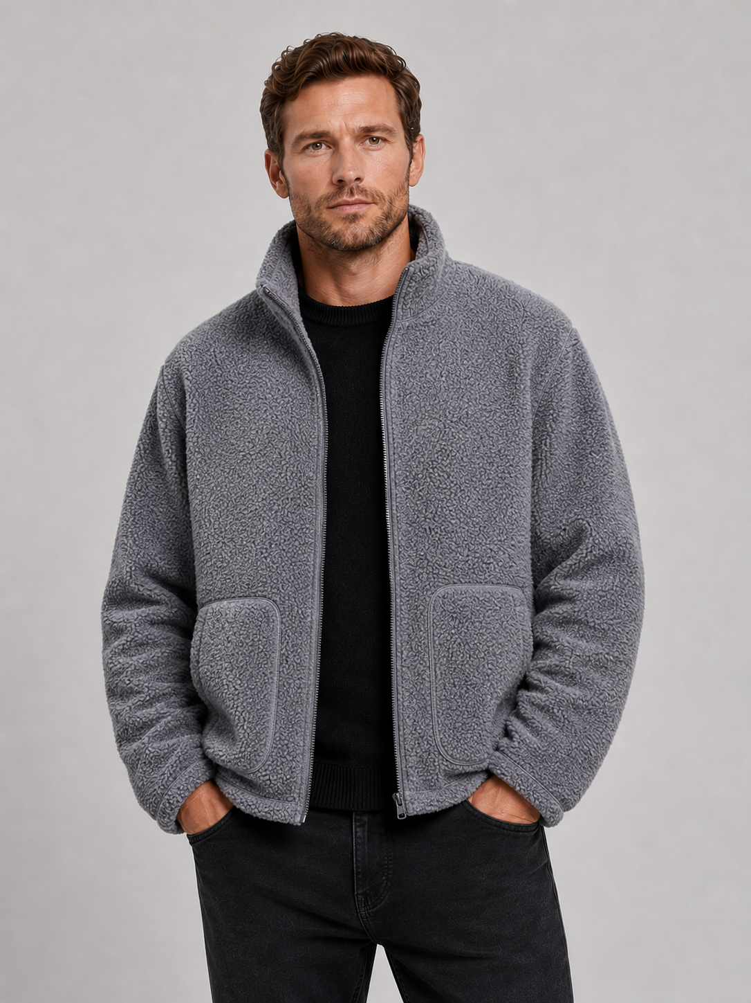 Men's zip-up stand-collar jacket in gray — additional view