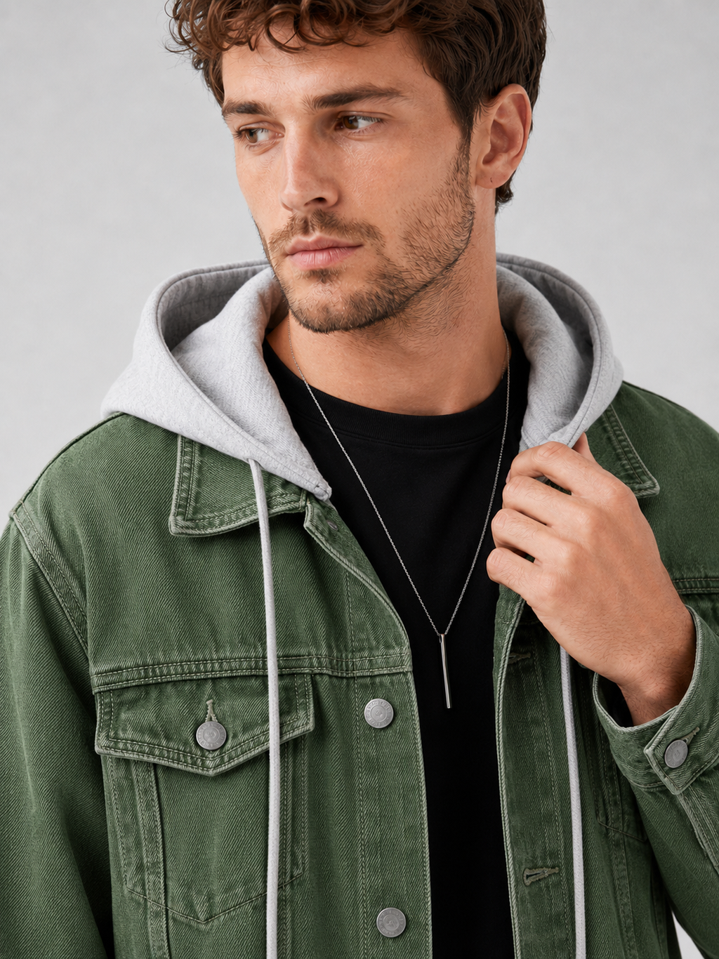 Men's hooded relaxed-fit denim jacket — additional view