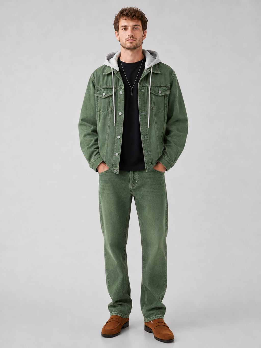 Men's hooded relaxed-fit denim jacket — additional view