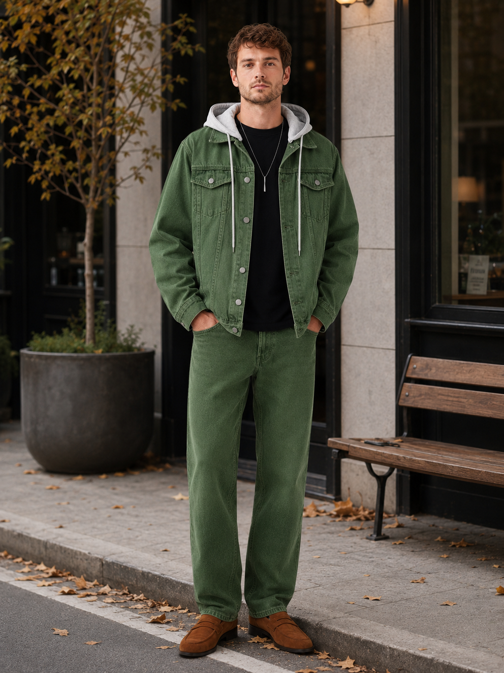Men's hooded relaxed-fit denim jacket — additional view