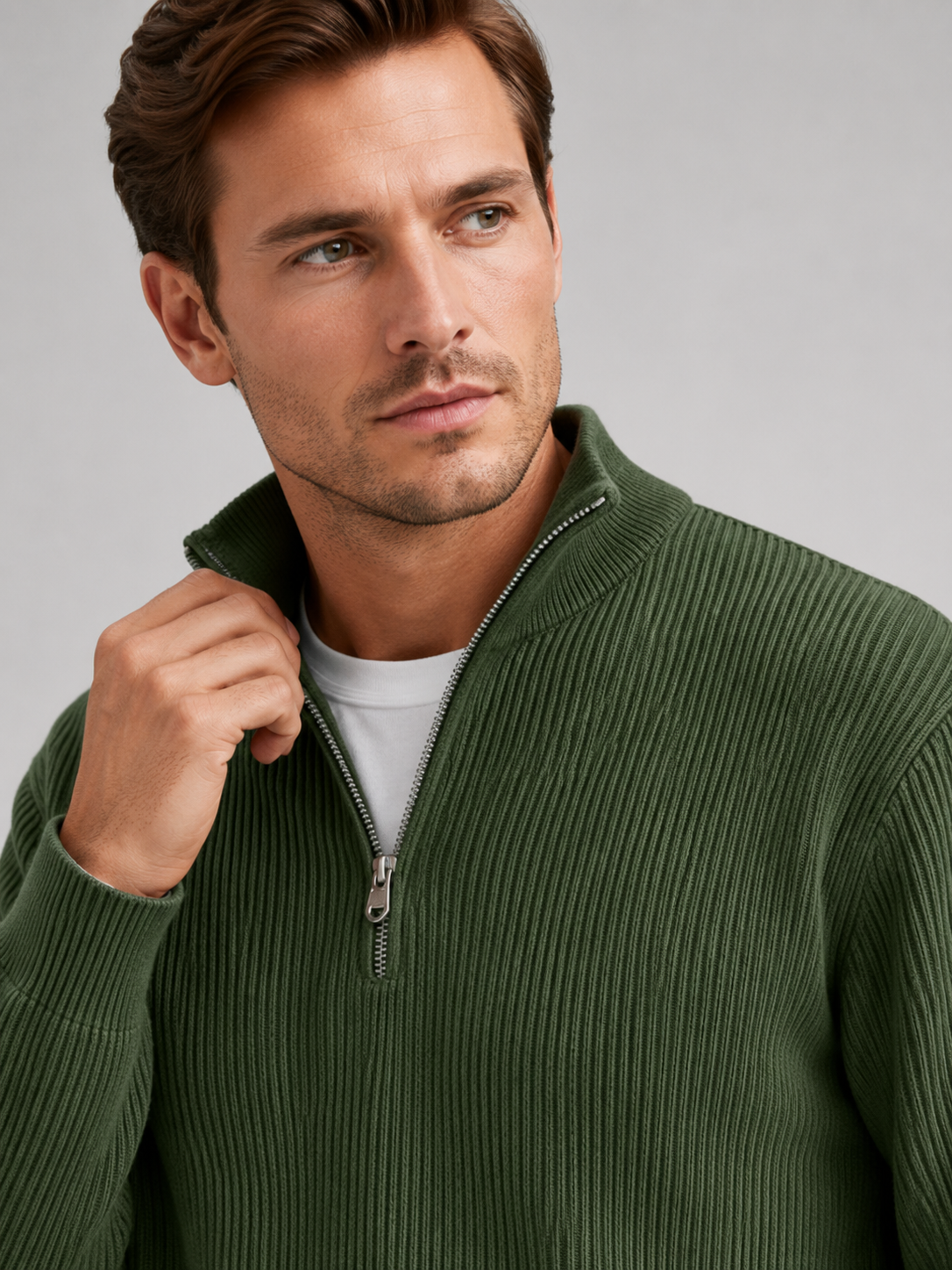 Men's ribbed stand-collar quarter-zip sweater — alternate view