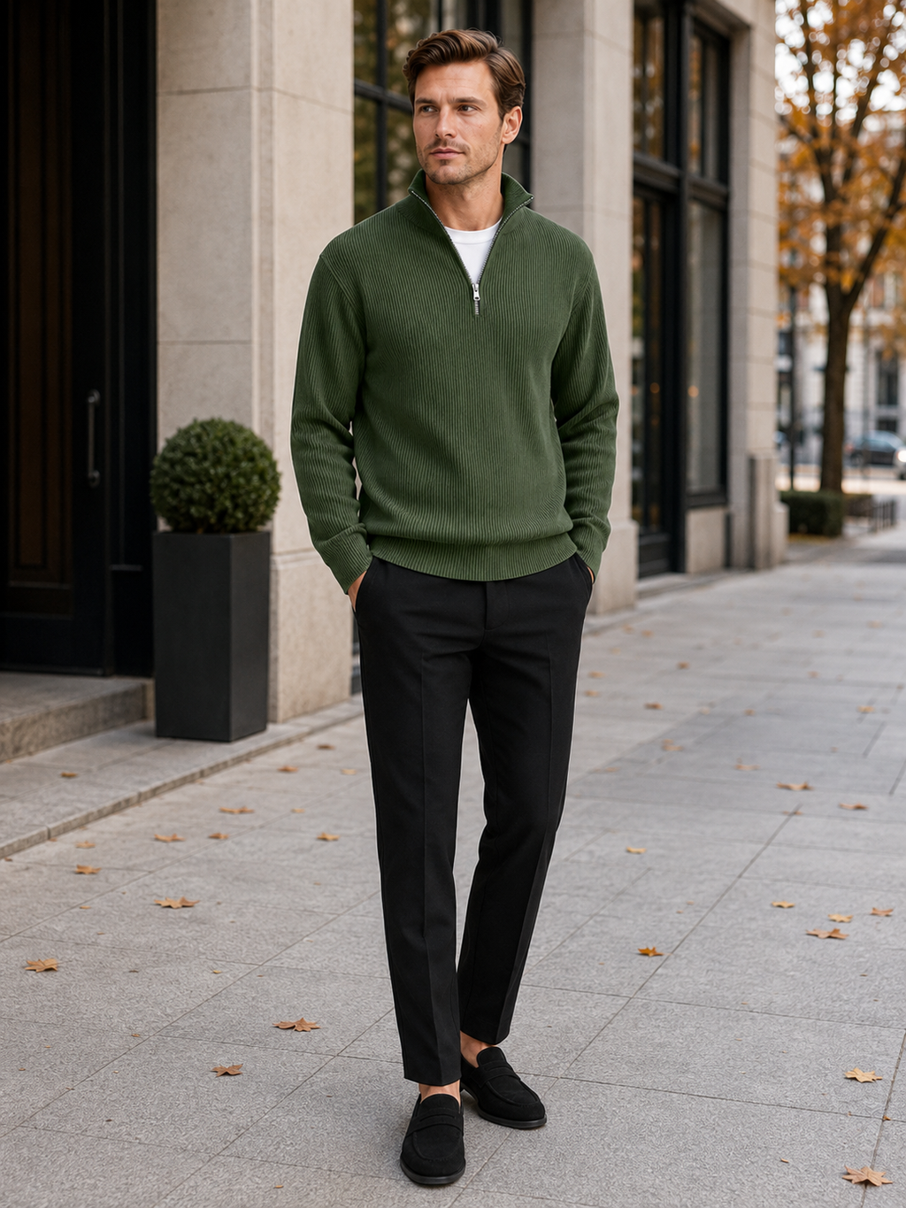 Men's ribbed stand-collar quarter-zip sweater — additional view