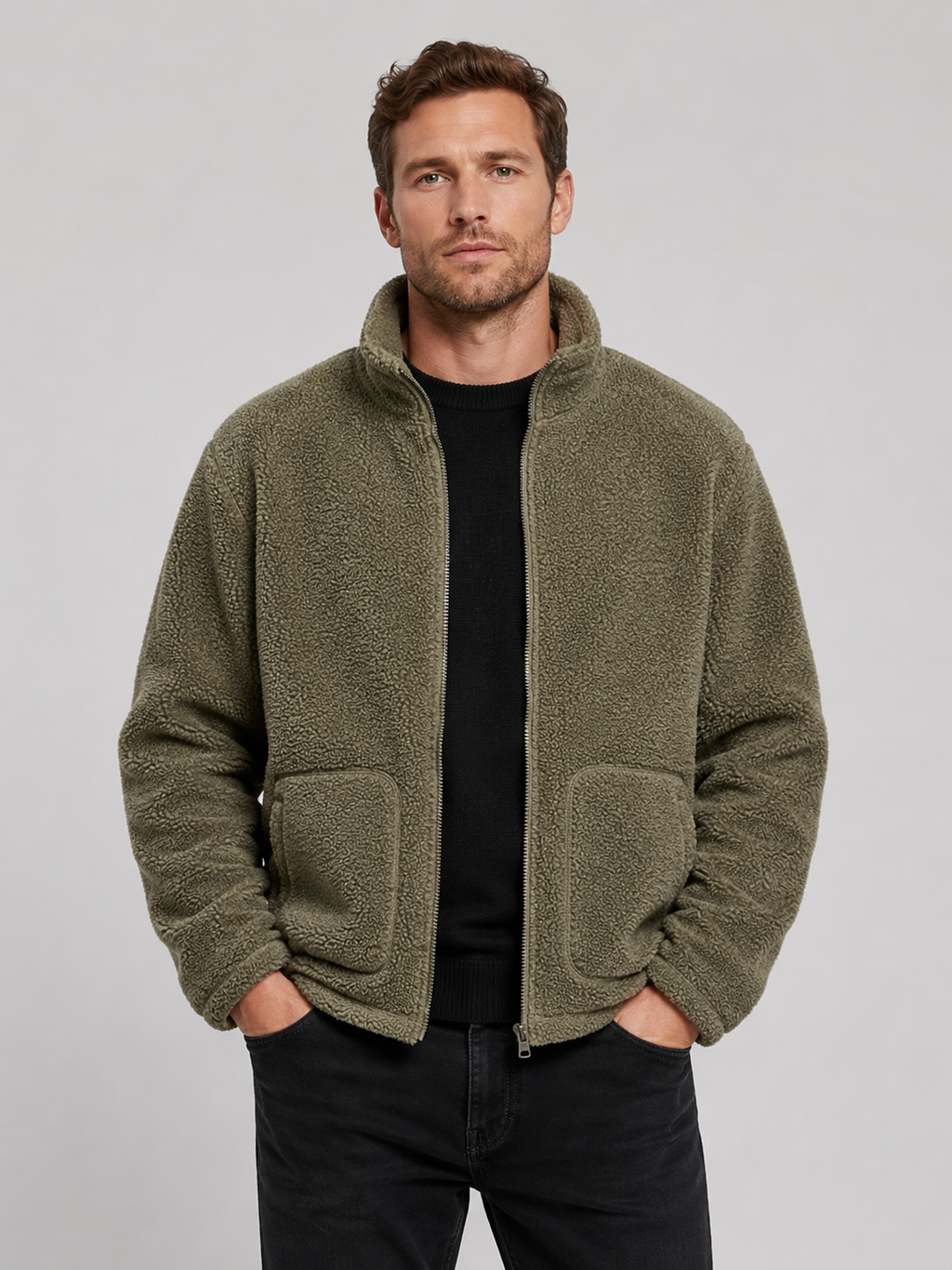 Men's zip-up stand-collar jacket in green