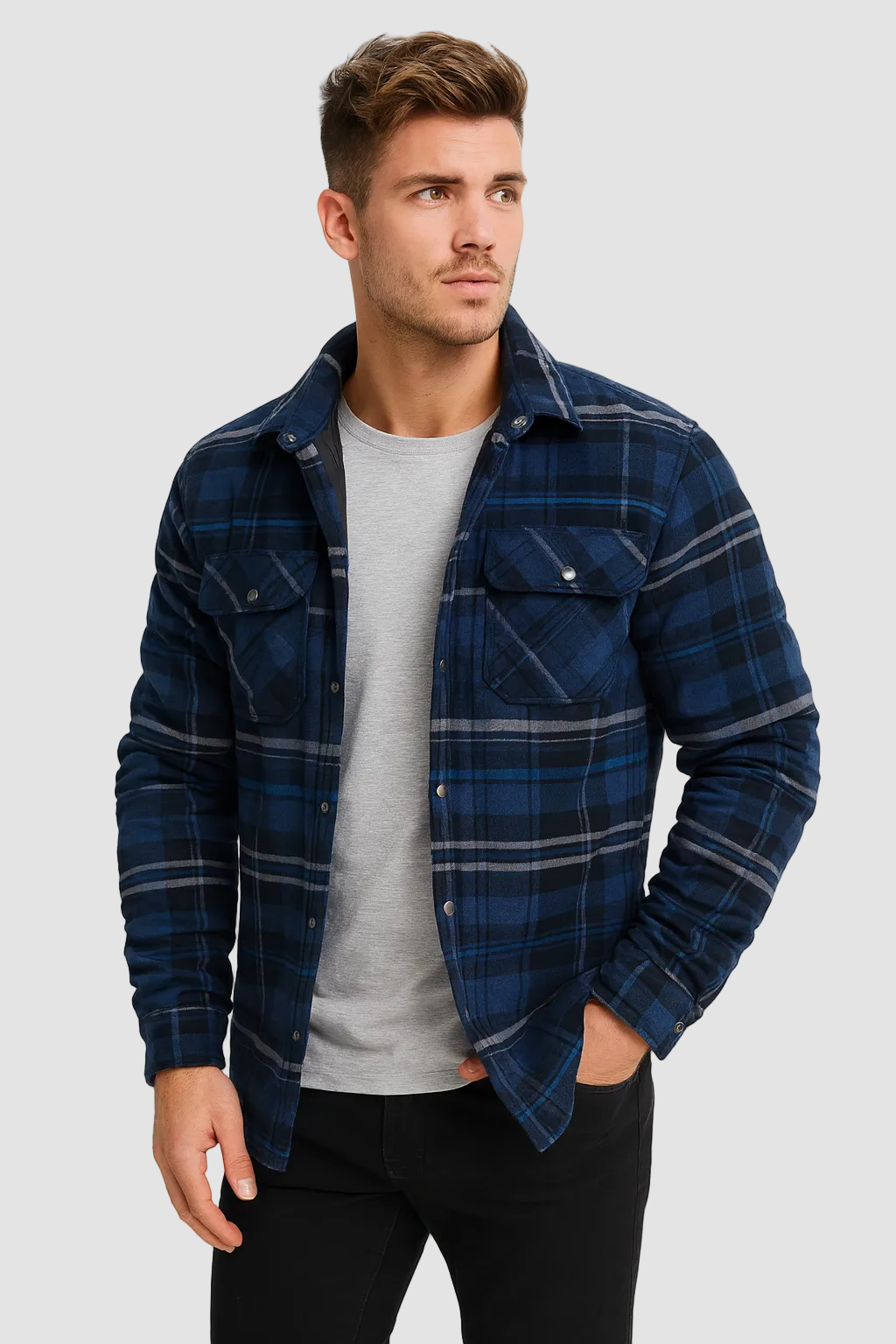 Men's checked flannel padded overshirt