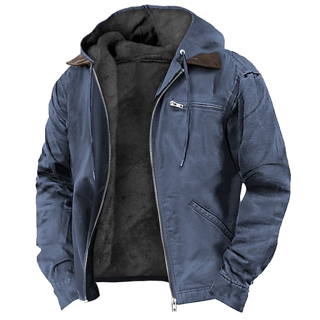 Men's hooded fleece-lined mid-season jacket in blue — additional view