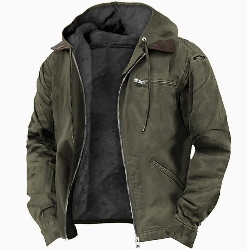 Men's hooded fleece-lined mid-season jacket in army green — additional view