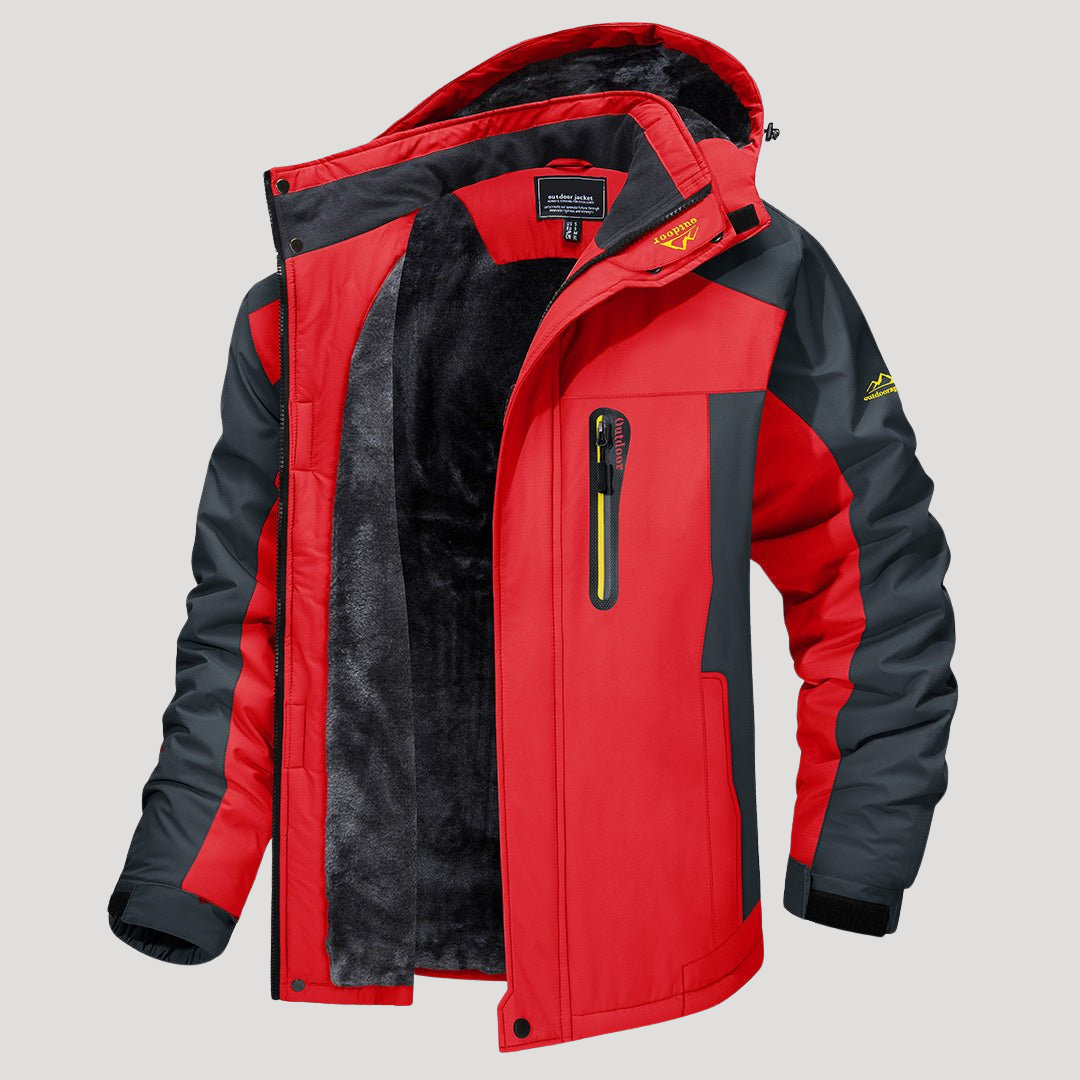 Men's waterproof hooded windbreaker jacket in red — additional view
