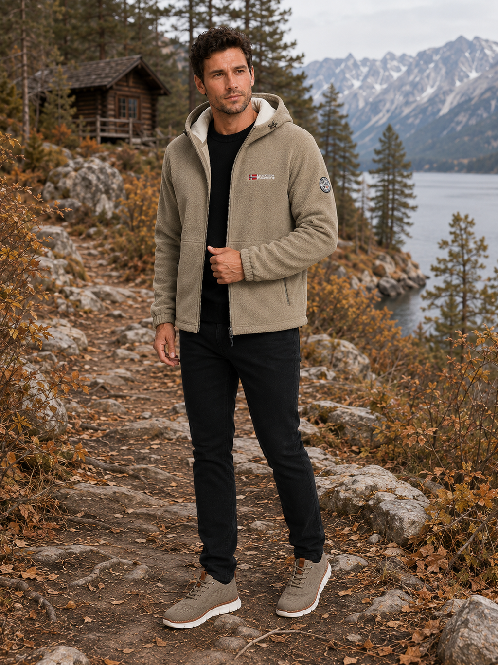 Men's windproof hooded fleece jacket — additional view