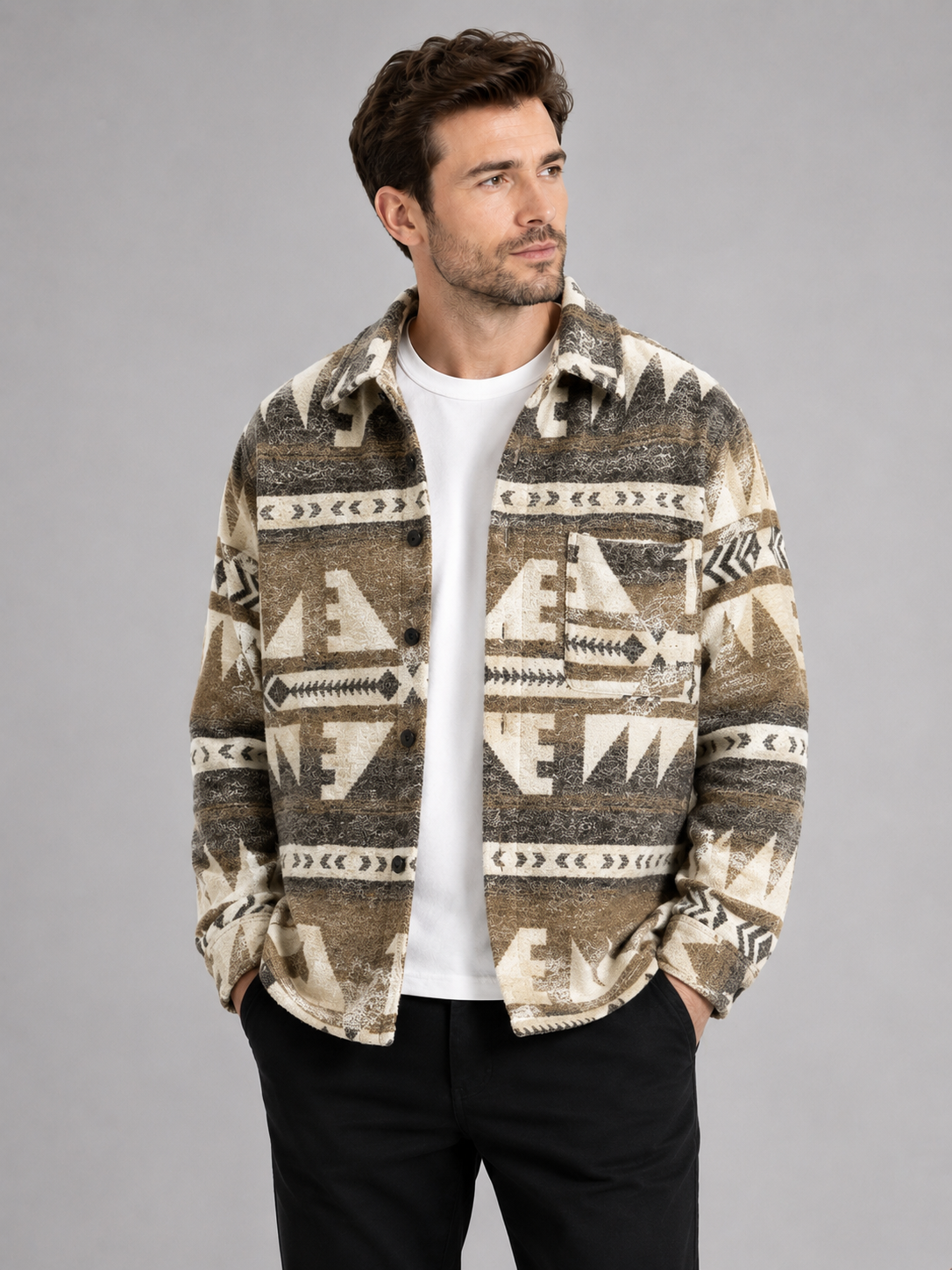 Men's heavyweight flannel shirt jacket in khaki — additional view