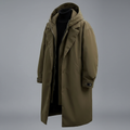 Men's waterproof hooded puffer trench coat in army green — additional view