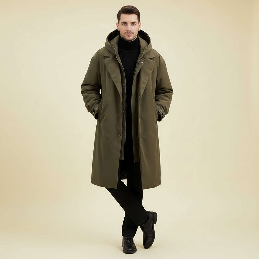 Men's waterproof hooded puffer trench coat — additional view