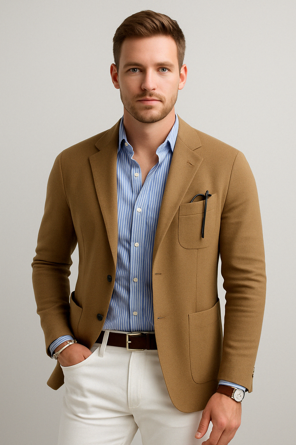 Men's lightweight casual blazer in beige — additional view