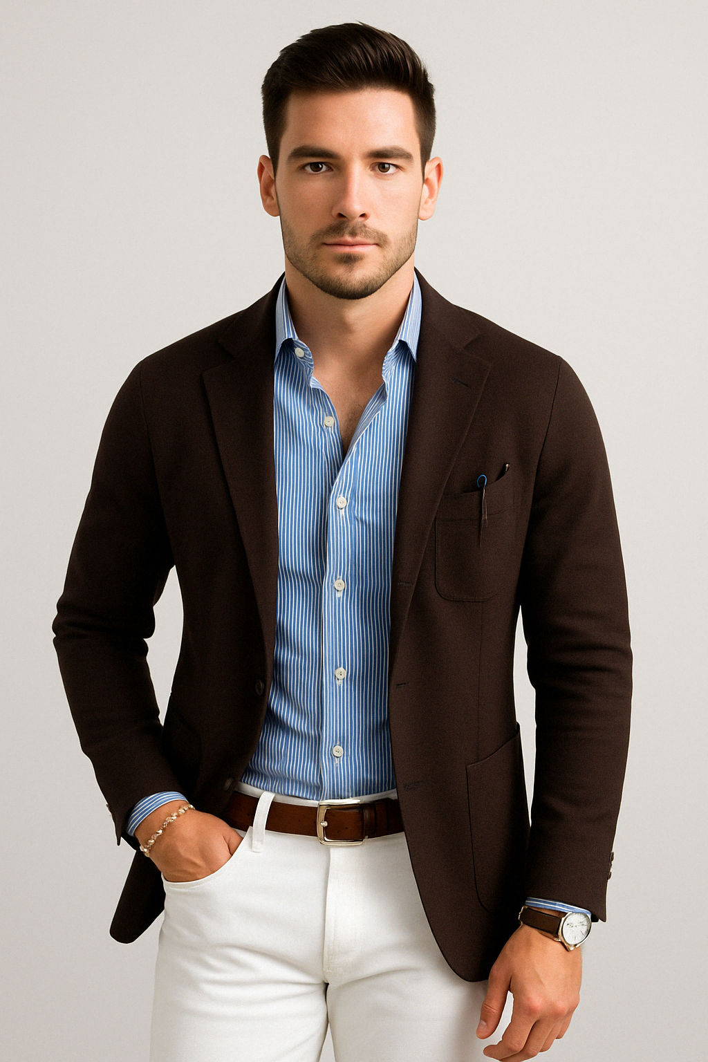 Men's lightweight casual blazer in brown — additional view