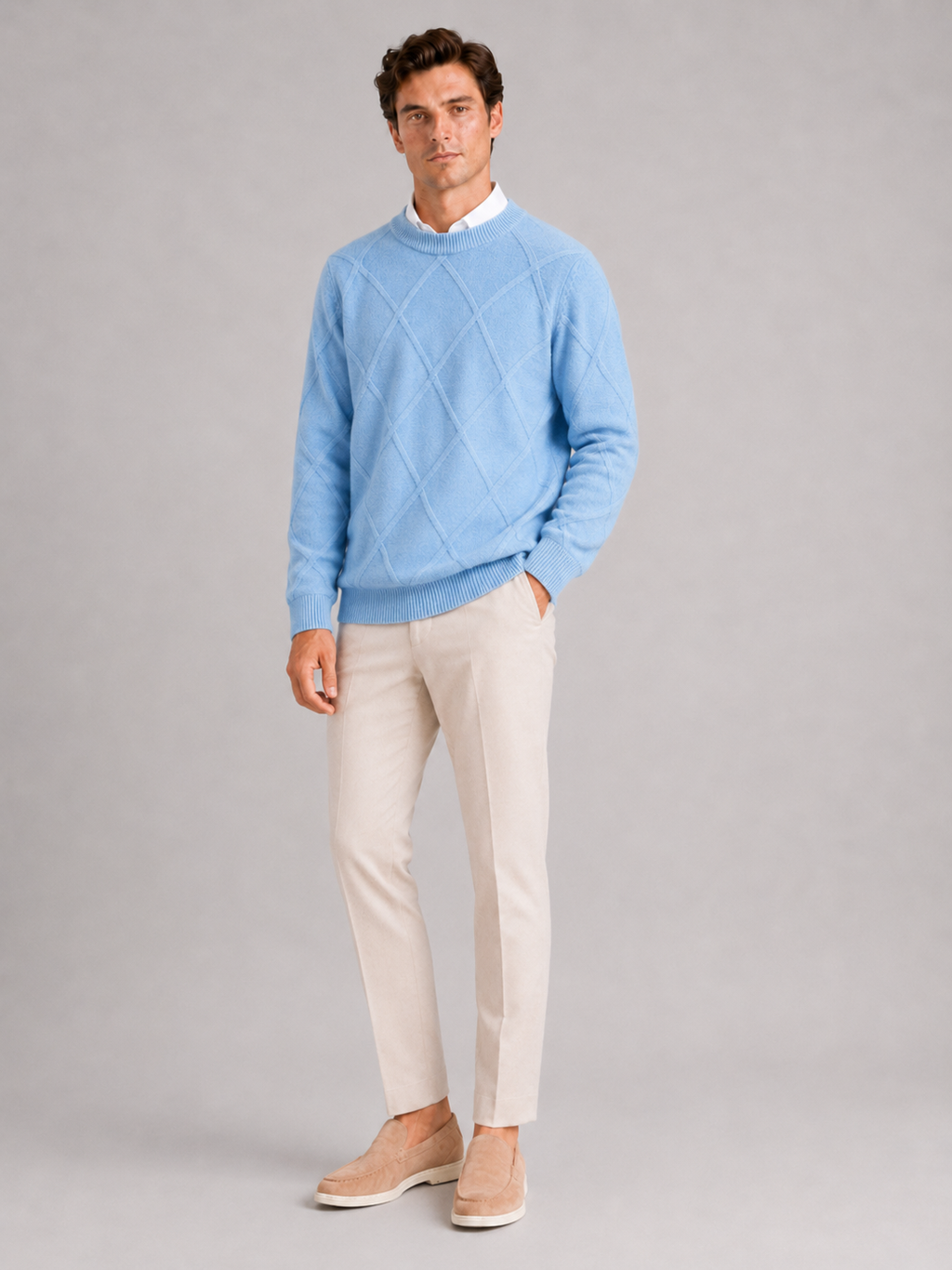 Men's cable-knit crew neck pullover — additional view