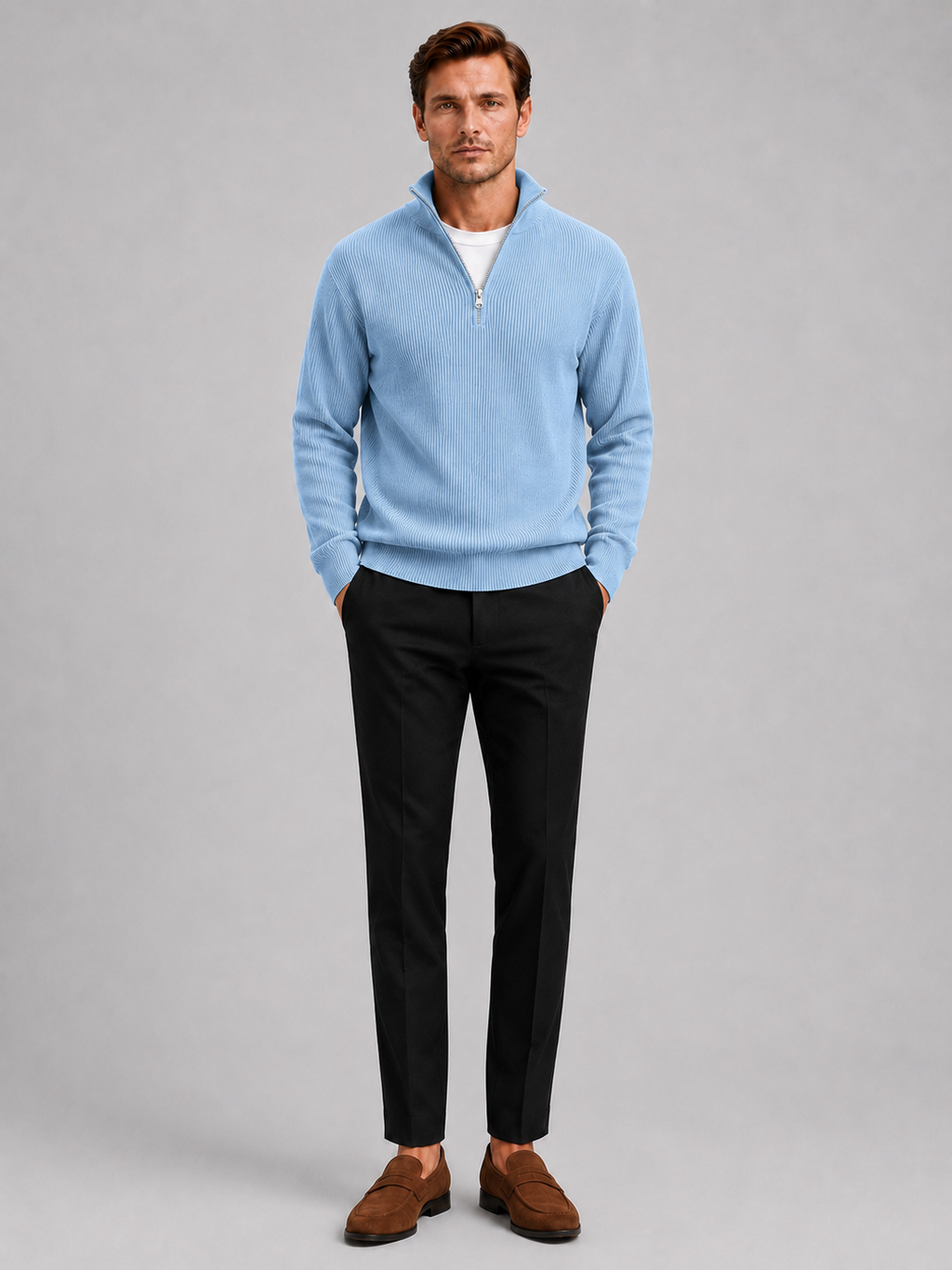 Men's ribbed stand-collar quarter-zip sweater — additional view