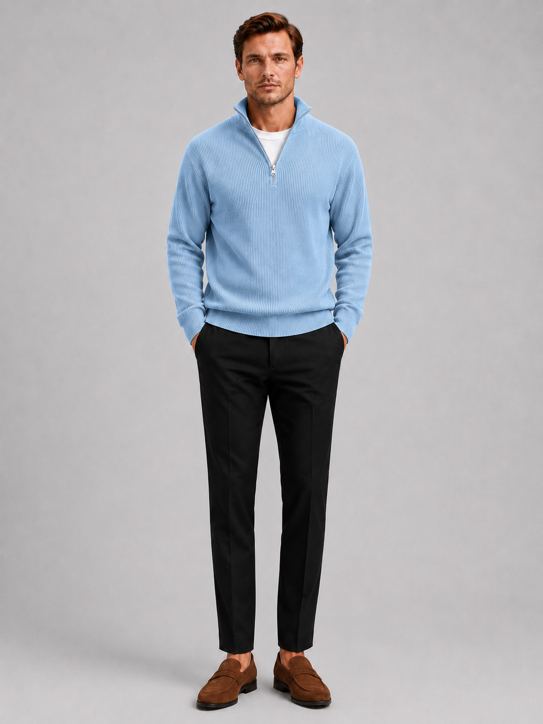 Men's ribbed stand-collar quarter-zip sweater — additional view