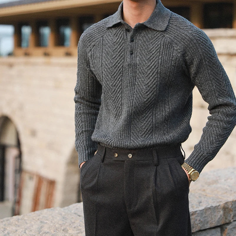 Men's relaxed-fit knit polo sweater — additional view