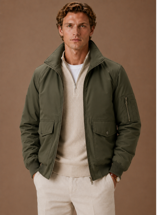 Men's hooded zip bomber jacket in green — alternate view