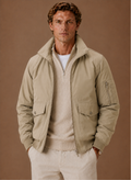 Men's hooded zip bomber jacket in beige