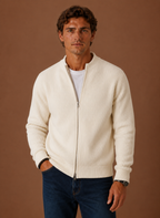 Men's zip-up ribbed cardigan in apricot