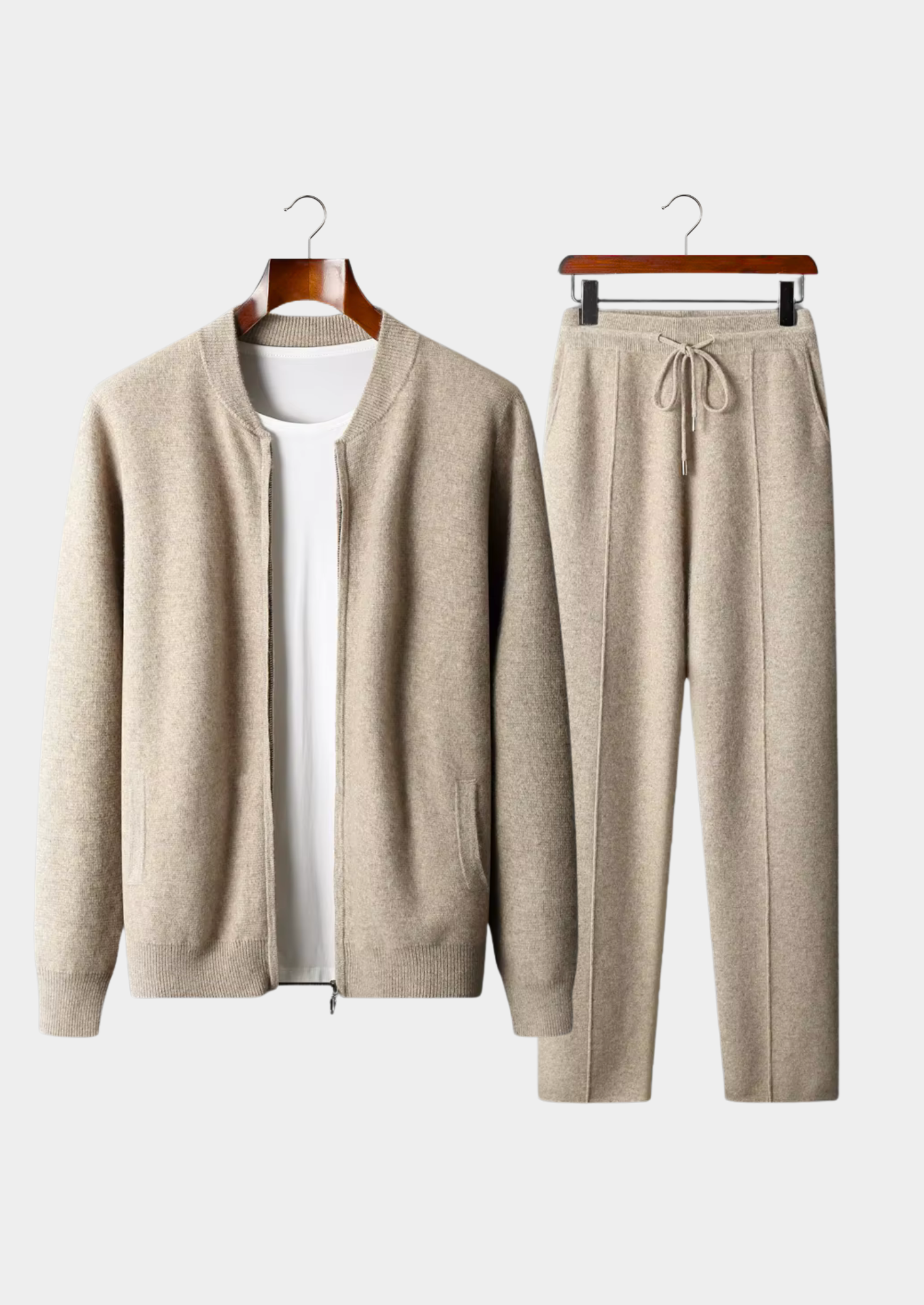 Men's two-piece ribbed drawstring pants set in sand