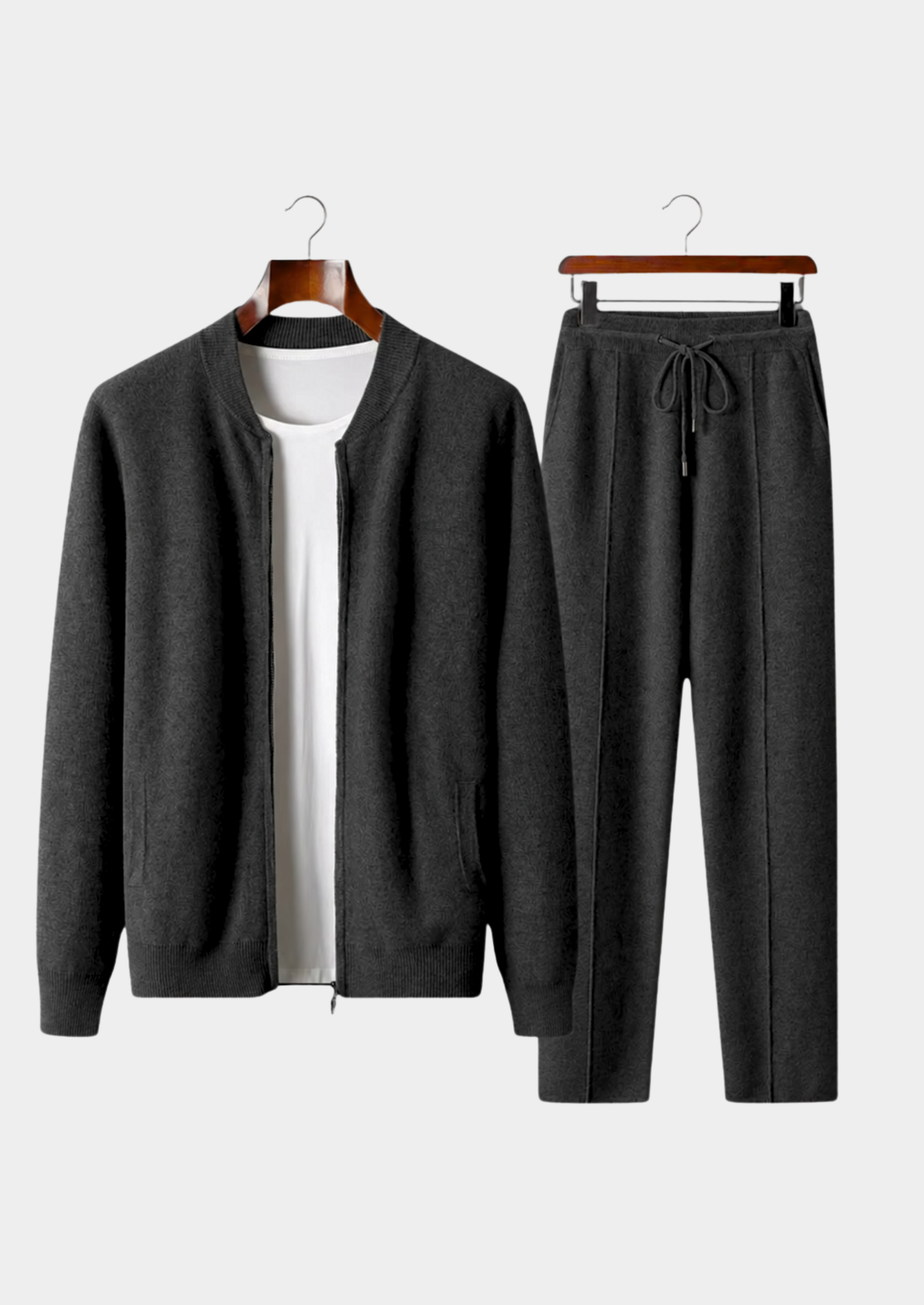 Men's two-piece ribbed drawstring pants set in black — additional view