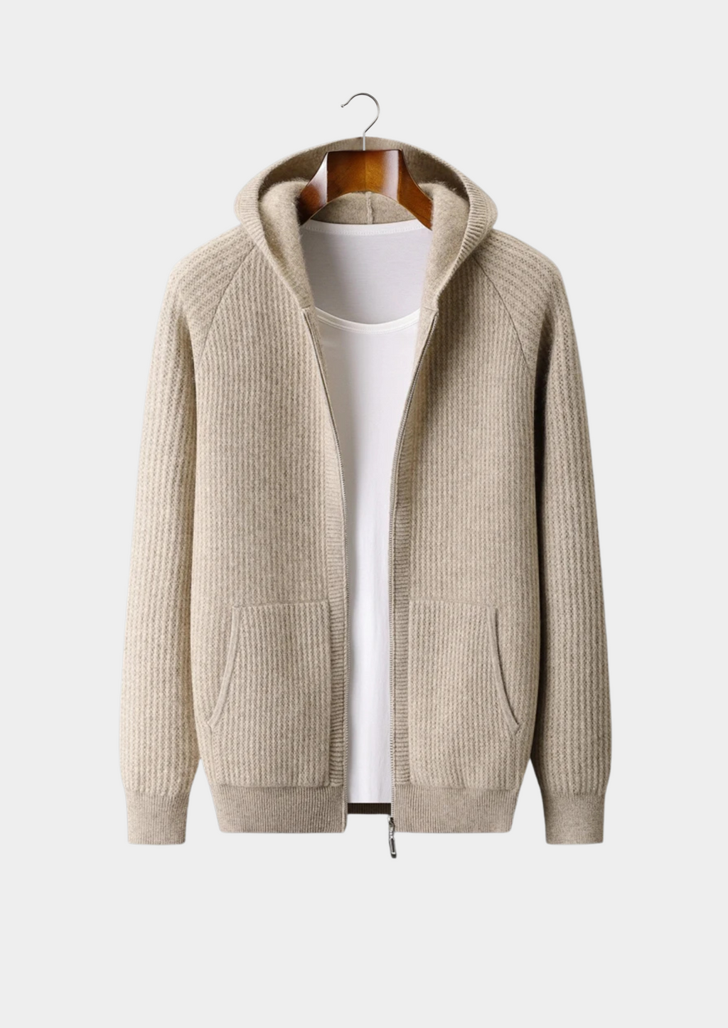 Men's zip-up waffle-knit hoodie in sand
