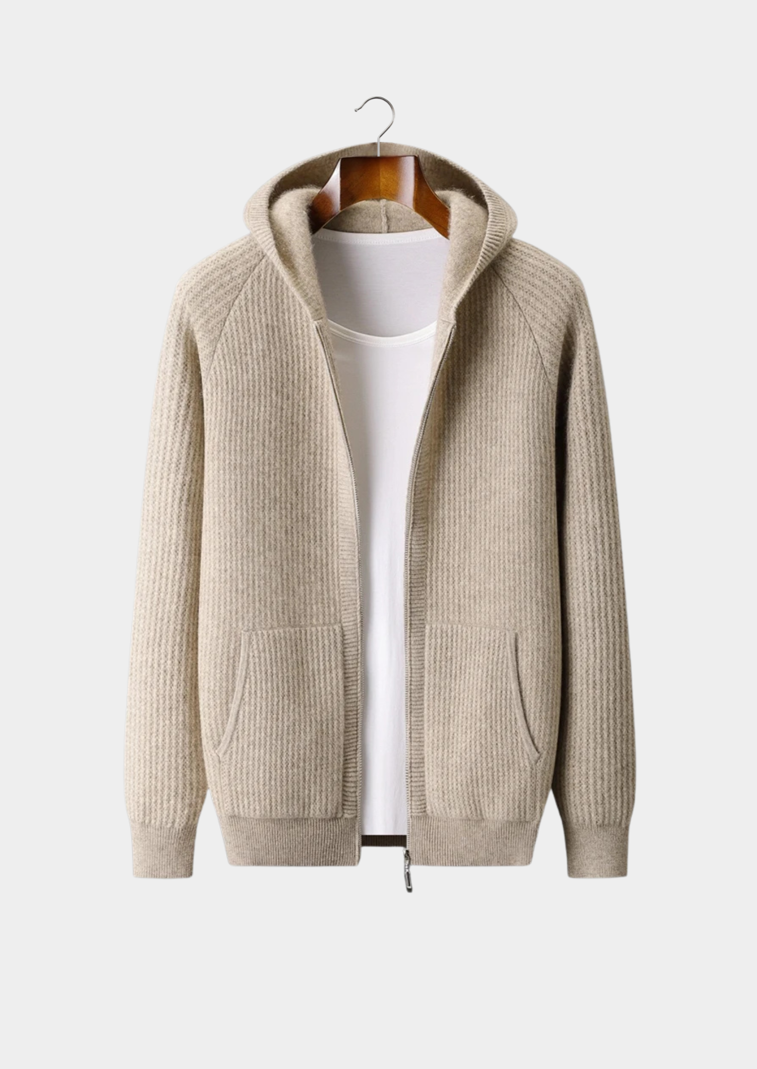 Men's zip-up waffle-knit hoodie in sand