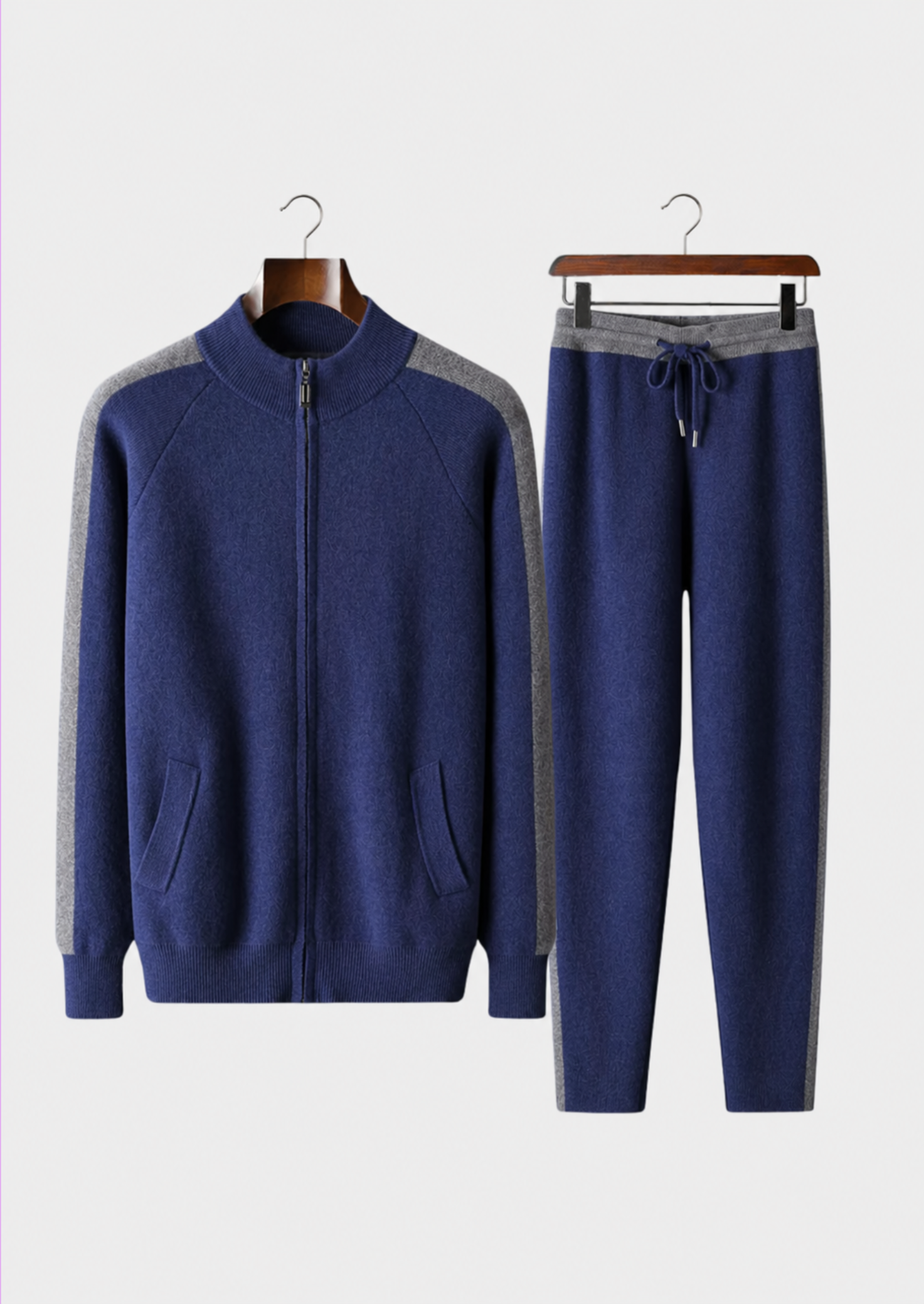 Men's two-piece knit tracksuit set in blue/gray — additional view