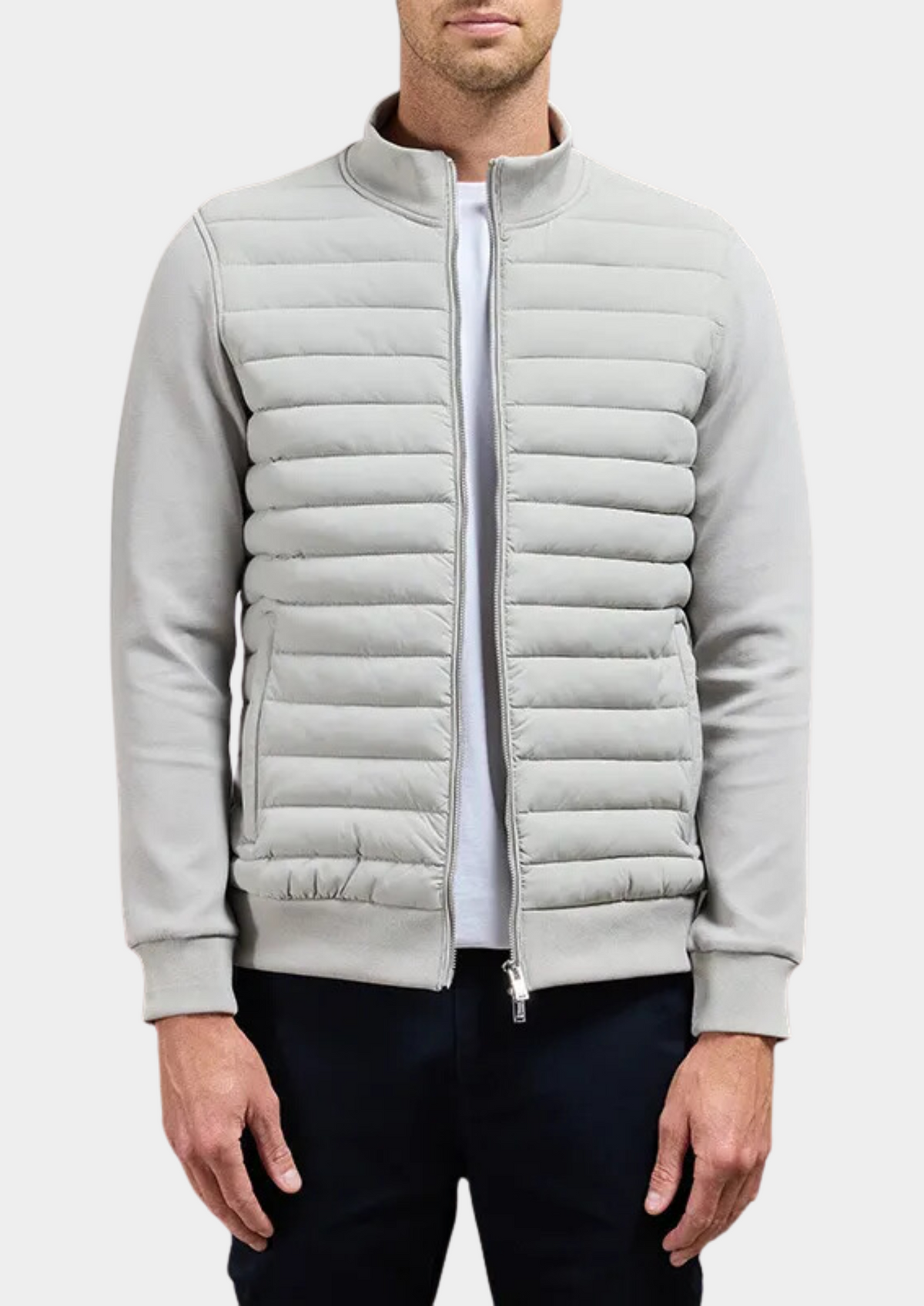 Men's quilted zip-front jacket in light gray — additional view