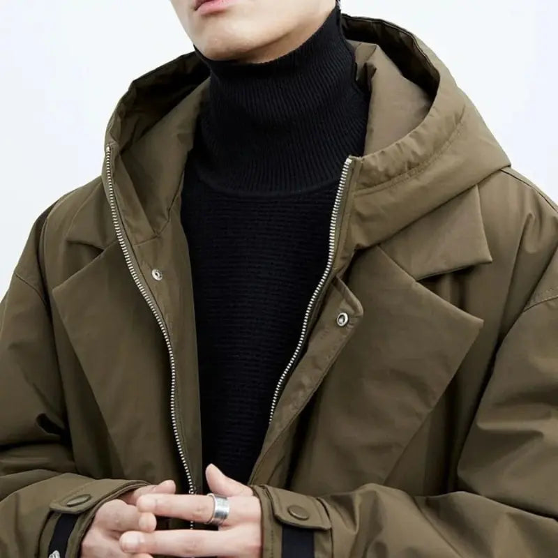 Men's insulated waterproof puffer parka — detail view