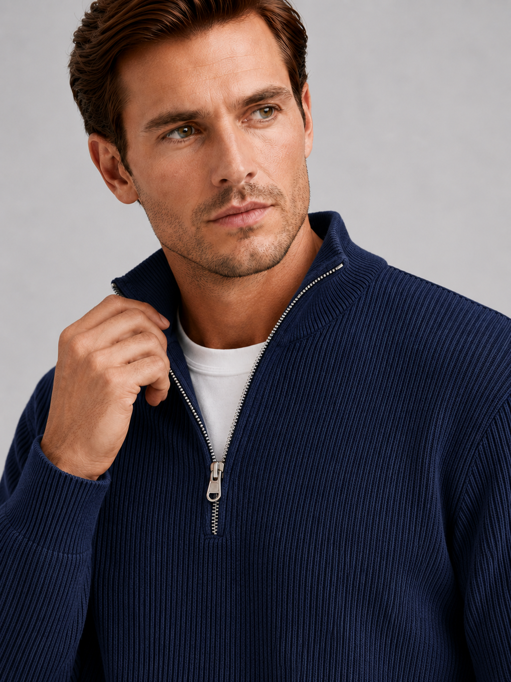 Men's ribbed stand-collar quarter-zip sweater — additional view