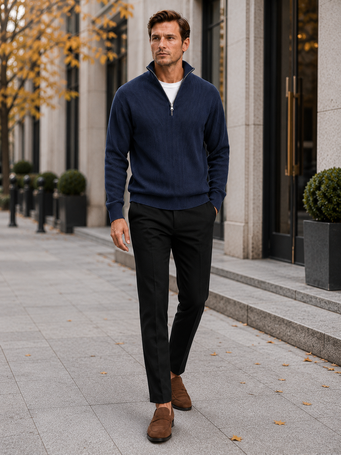 Men's ribbed stand-collar quarter-zip sweater — additional view
