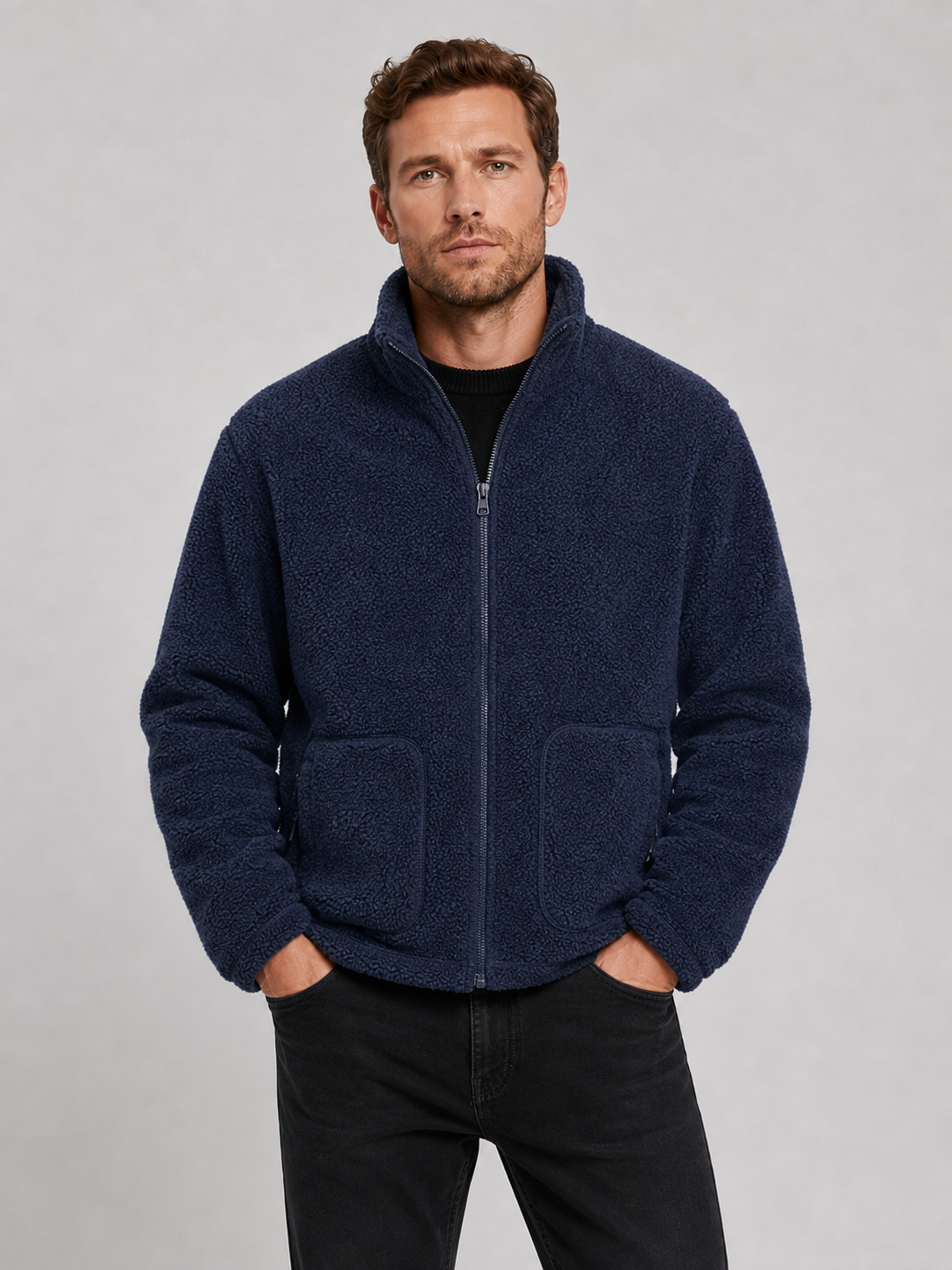 Men's zip-up stand-collar jacket in navy — additional view