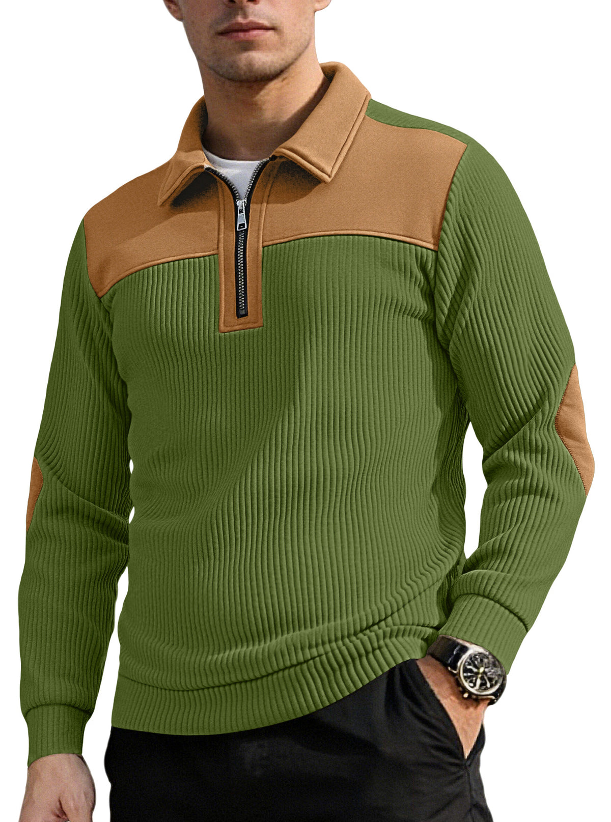 Men's embroidered lapel knit sweatshirt — additional view