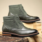 Men's leather suede brogue boots — detail view