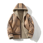 Men's zip-up sherpa-lined hooded jacket in camel