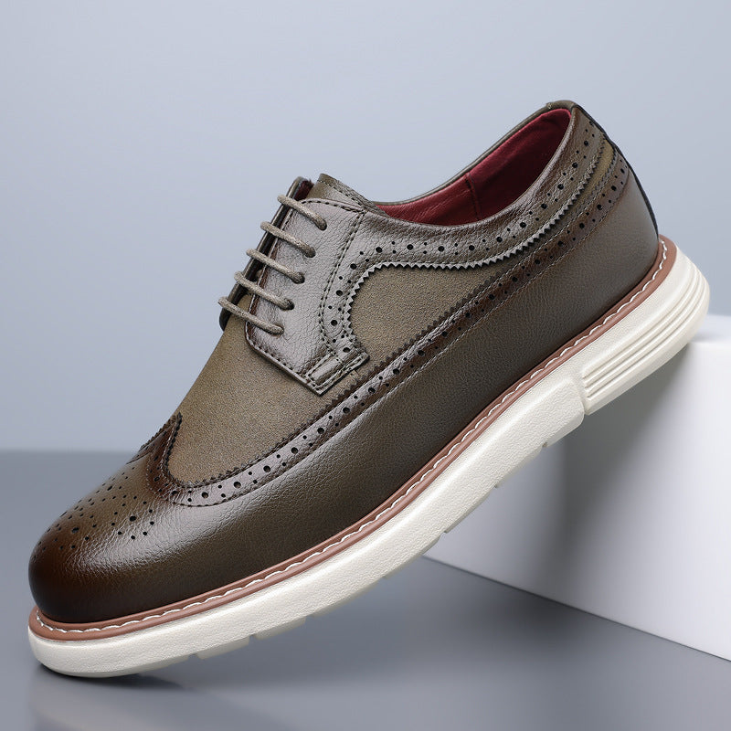 Men's wingtip brogue derby shoes in olive green