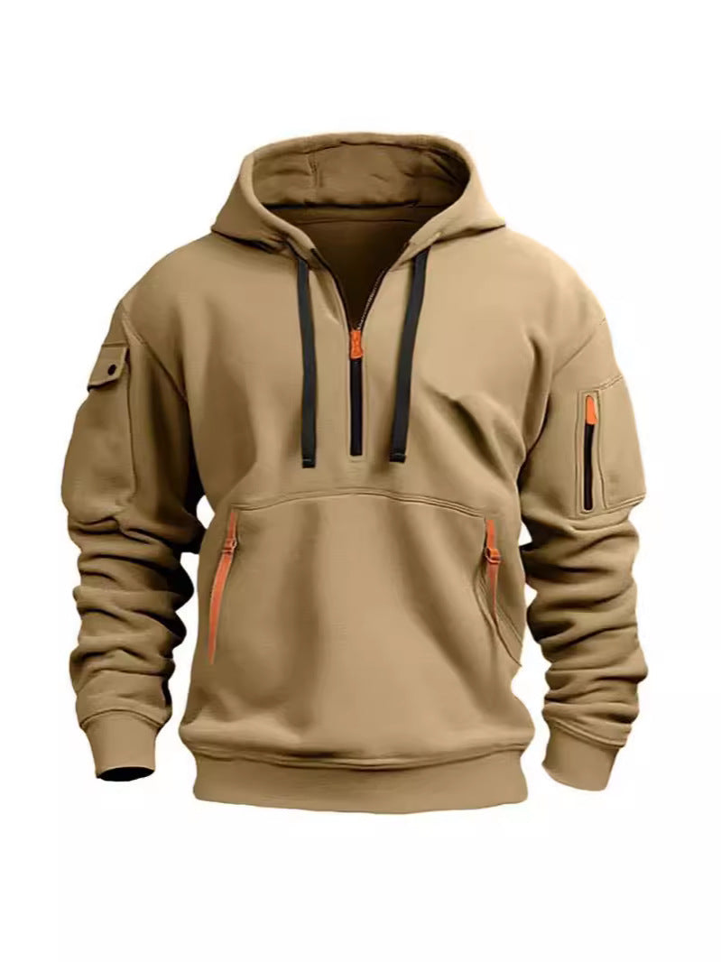 Men's hooded pocket pullover — detail view