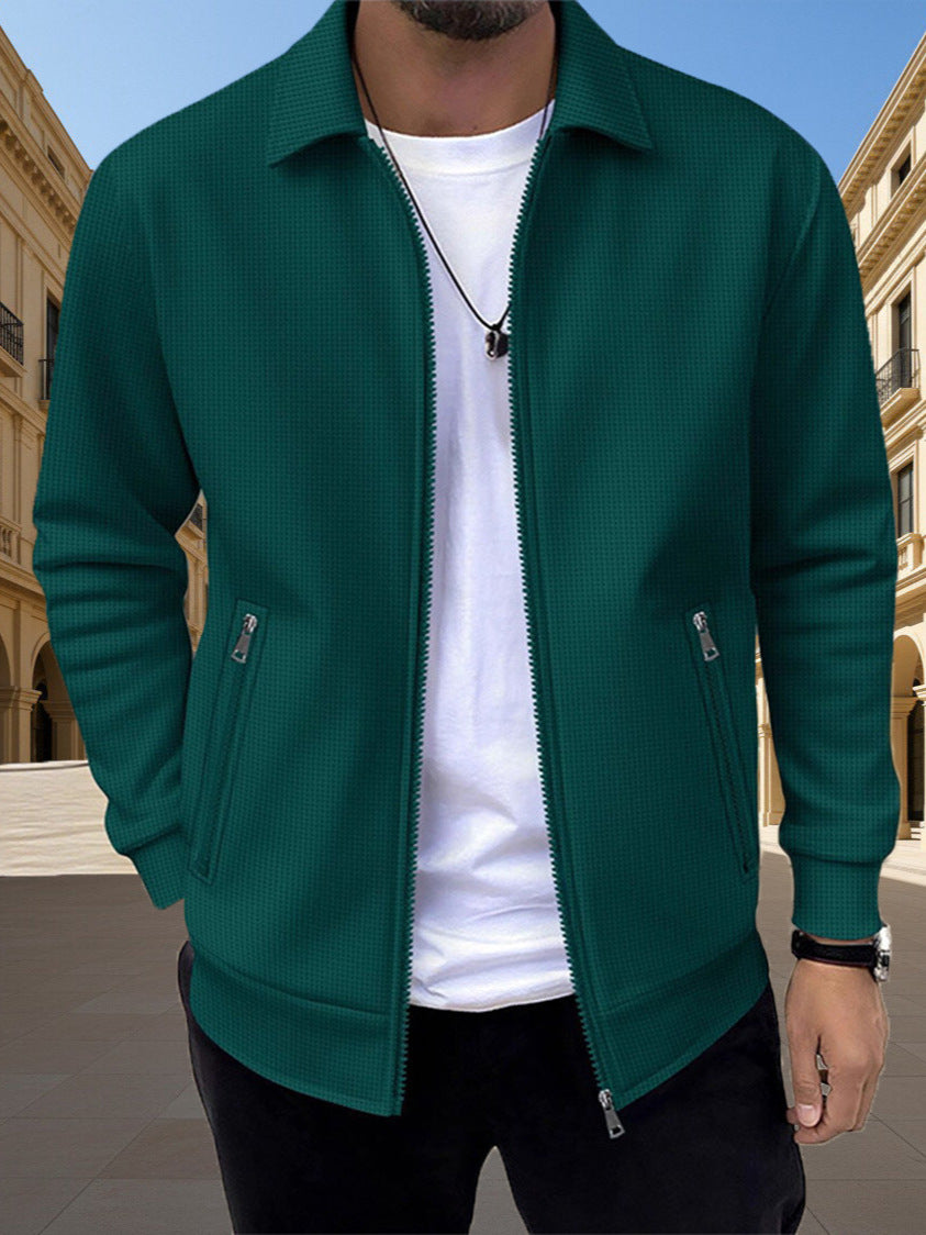 Men's slim-fit zip pocket cardigan — detail view