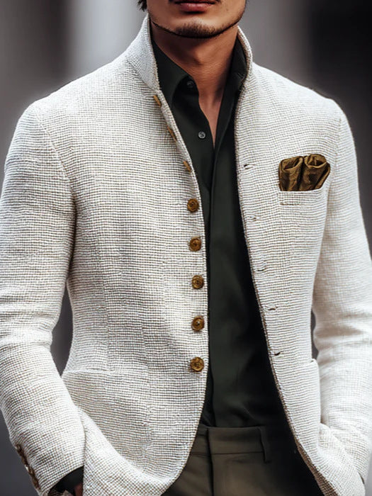 Men's stand-collar button jacket — detail view